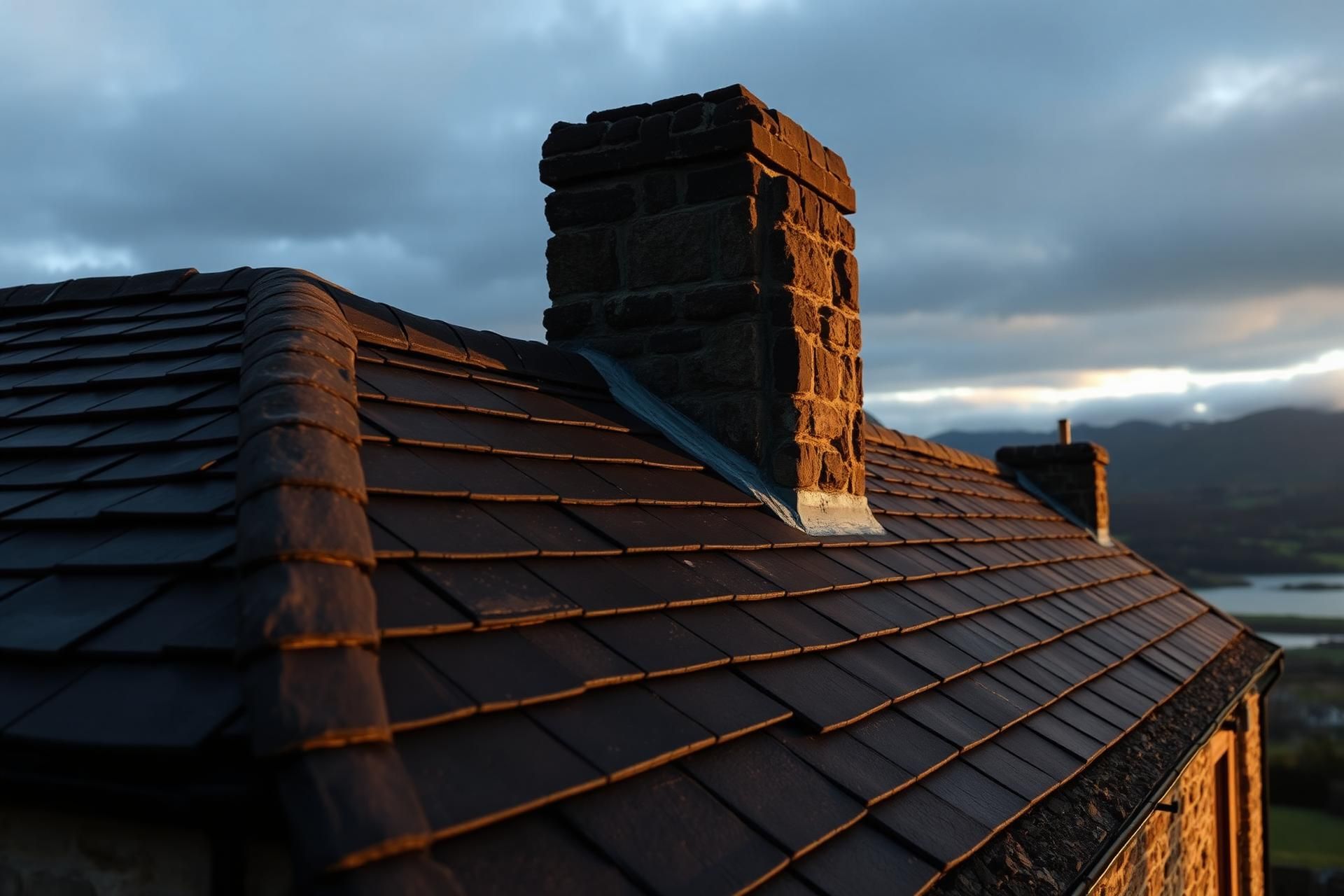 Traditional Cumbrian slate roof at dusk — professional roofing services in Carlisle by Town & Country Roofing